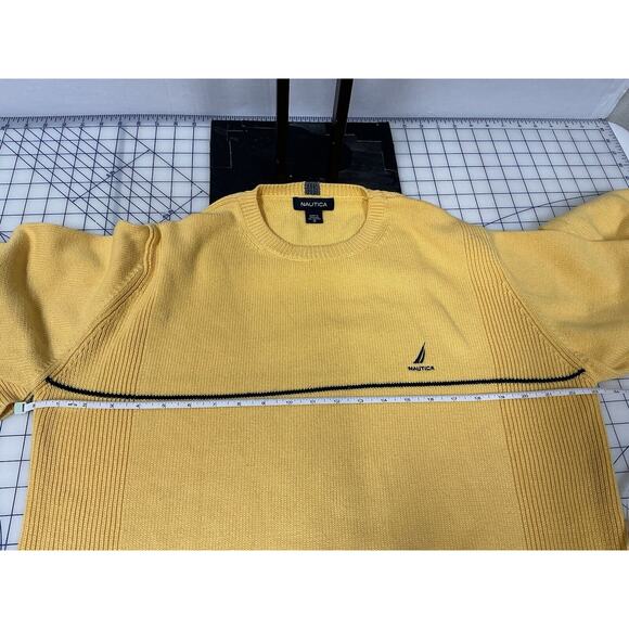 Vintage Nautica Sweater Mens Large Yellow Long Sleeve Crew Neck Cotton Pullover - Picture 6 of 8